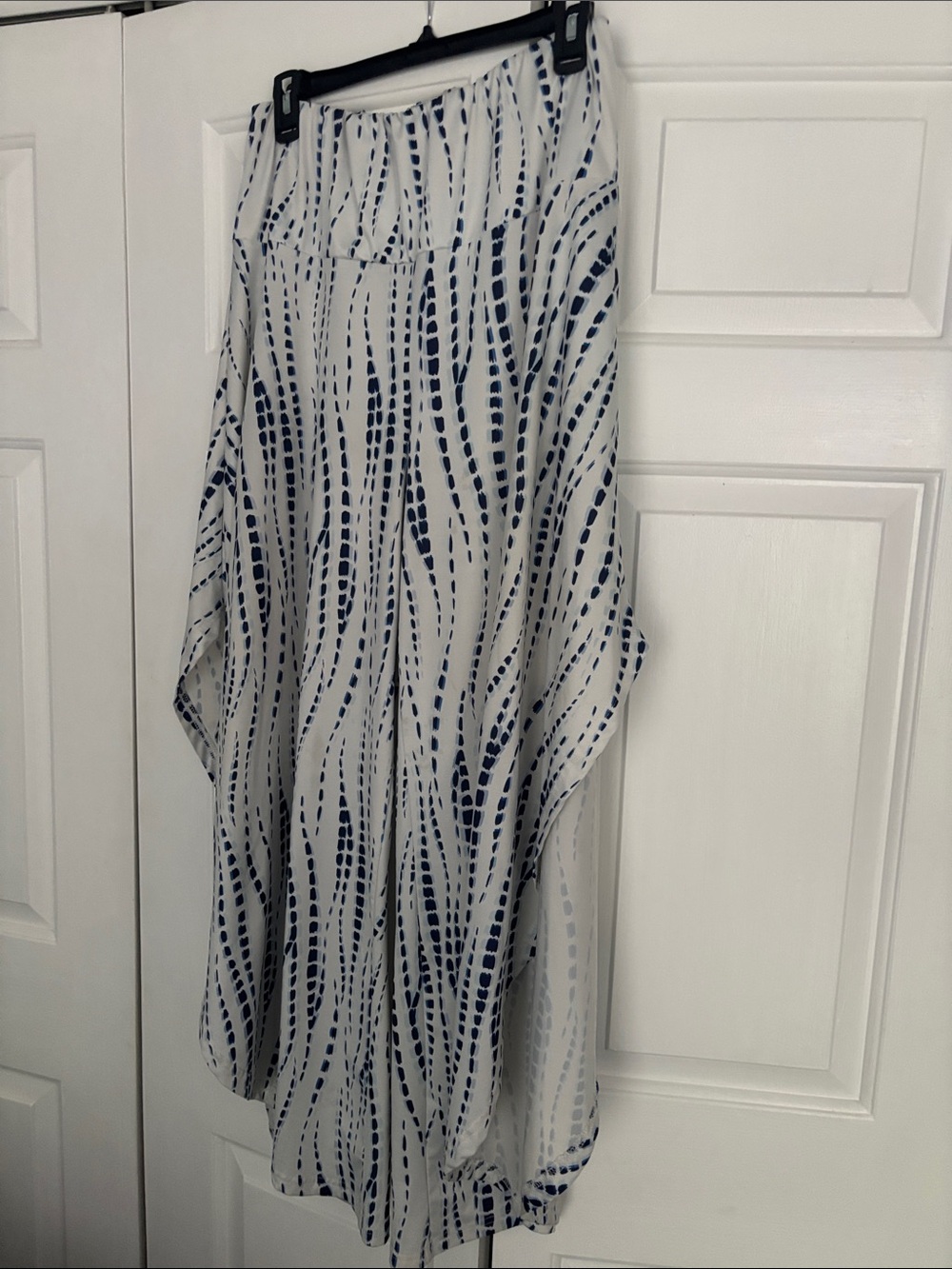 Wide Leg Printed Palazzo Pants - Navy Dot Wave on White